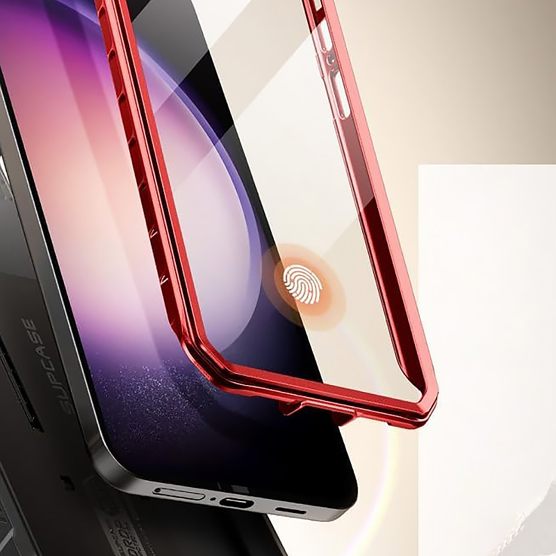 Etui pancerne z osłoną na ekran, z wbudowaną podstawką i kaburą z klipsem obrotowym Supcase Unicorn Beetle Pro do Galaxy S24, czerwone